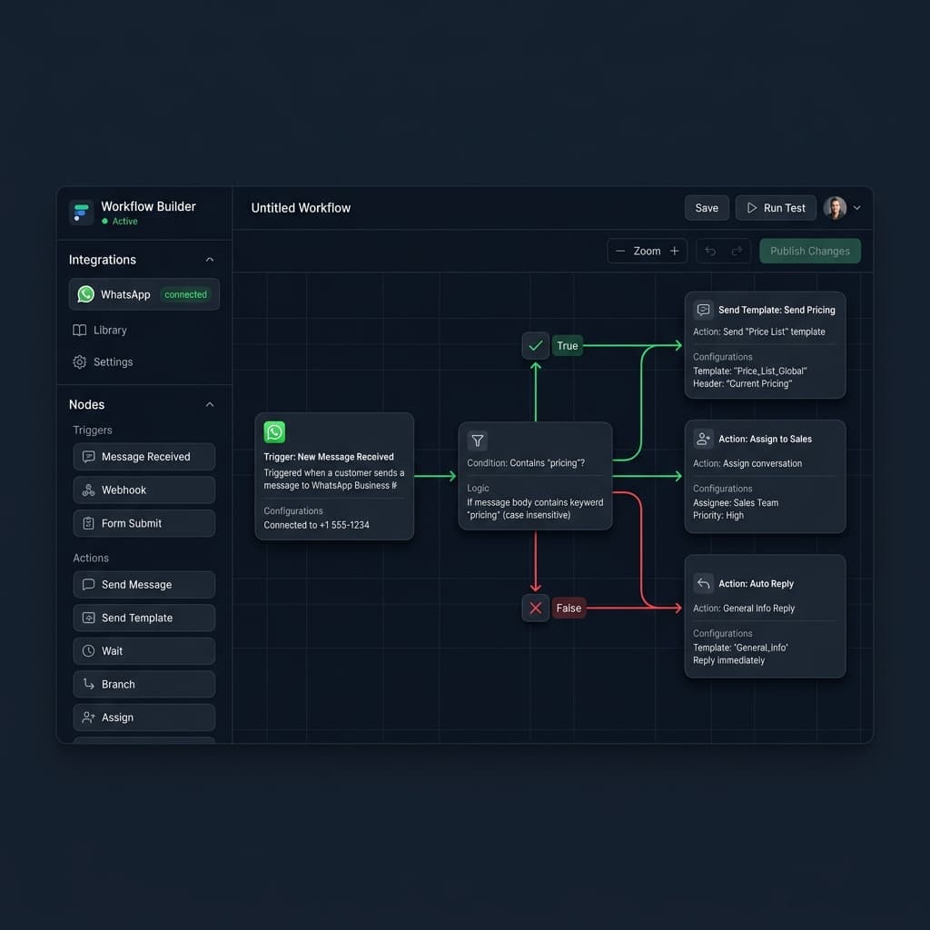 ZWhatsApp Automation — No-code workflow builder